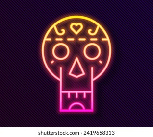 Glowing neon line Mexican skull icon isolated on black background.  Vector