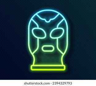 Glowing neon line Mexican wrestler icon isolated on black background.  Vector