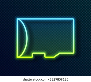 Glowing neon line Micro SD memory card icon isolated on black background.  Vector