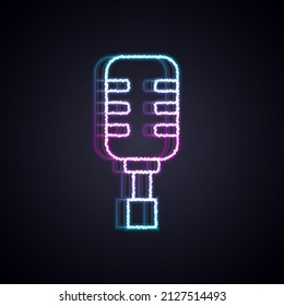 Glowing neon line Microphone icon isolated on black background. On air radio mic microphone. Speaker sign.  Vector