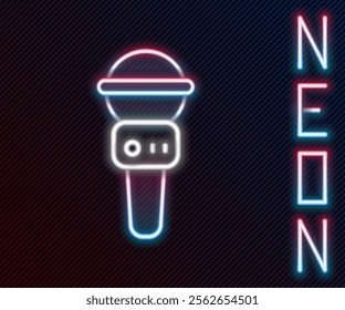 Glowing neon line Microphone icon isolated on black background. On air radio mic microphone. Speaker sign. Colorful outline concept. Vector