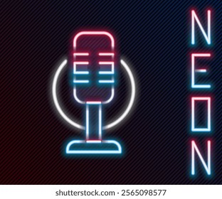 Glowing neon line Microphone icon isolated on black background. On air radio mic microphone. Speaker sign. Colorful outline concept. Vector