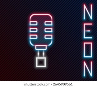 Linha de neon brilhante Ícone de microfone isolado no fundo preto. No microfone do microfone do rádio do ar. Sinal do alto-falante. Conceito de contorno colorido. Vetor