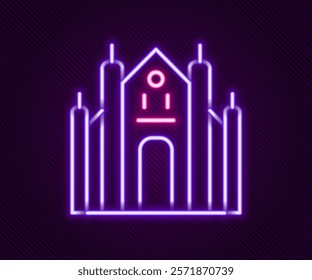 Glowing neon line Milan Cathedral or Duomo di Milano icon isolated on black background. Famous landmark of Milan, Italy. Colorful outline concept. Vector