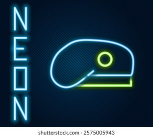 Glowing neon line Military beret icon isolated on black background. Soldiers cap. Army hat. War baret. Colorful outline concept. Vector