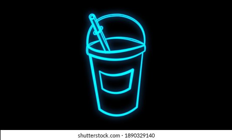 Glowing neon line Milkshake icon isolated on black background. Plastic cup with lid and straw. Colorful outline concept. Vector Illustration