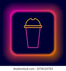 Glowing neon line Milkshake icon isolated on black background. Plastic cup with lid and straw. Colorful outline concept. Vector