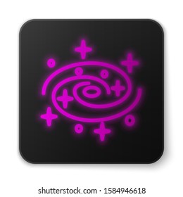Glowing neon line Milky way spiral galaxy with stars icon isolated on white background. Black square button. Vector Illustration