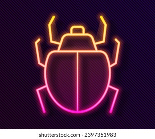 Glowing neon line Mite icon isolated on black background.  Vector