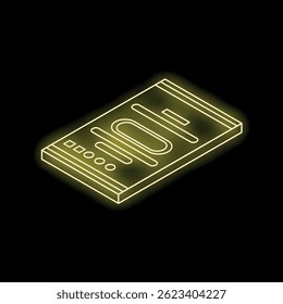 Glowing neon line mobile banking system icon isolated on black background. Online banking. Electronic payment system. Vector