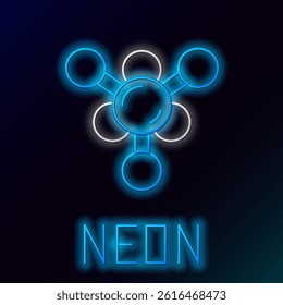 Glowing neon line Molecule icon isolated on black background. Structure of molecules in chemistry, science teachers innovative educational poster. Colorful outline concept. Vector