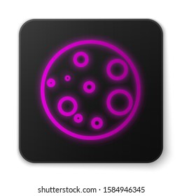 Glowing neon line Moon icon isolated on white background. Black square button. Vector Illustration