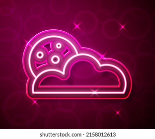 Glowing neon line Moon and stars icon isolated on red background. Cloudy night sign. Sleep dreams symbol. Full moon. Night or bed time sign.  Vector