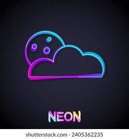 Glowing neon line Moon and stars icon isolated on black background. Cloudy night sign. Sleep dreams symbol. Full moon. Night or bed time sign.  Vector