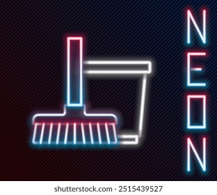 Glowing neon line Mop and bucket icon isolated on black background. Cleaning service concept. Colorful outline concept. Vector