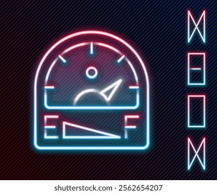 Glowing neon line Motor gas gauge icon isolated on black background. Empty fuel meter. Full tank indication. Colorful outline concept. Vector