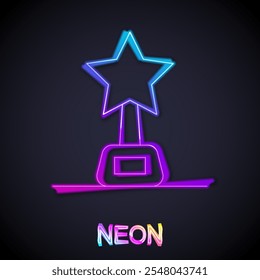 Glowing neon line Movie trophy icon isolated on black background. Academy award icon. Films and cinema symbol.  Vector