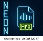 Glowing neon line MP3 file document. Download mp3 button icon isolated on black background. Mp3 music format sign. MP3 file symbol. Colorful outline concept. Vector