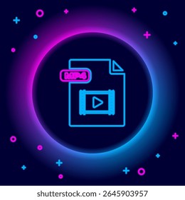 Glowing neon line MP4 file document. Download mp4 button icon isolated on black background. MP4 file symbol. Colorful outline concept. Vector