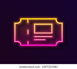 Glowing neon line Museum ticket icon isolated on black background. History museum ticket coupon event admit exhibition excursion.  Vector