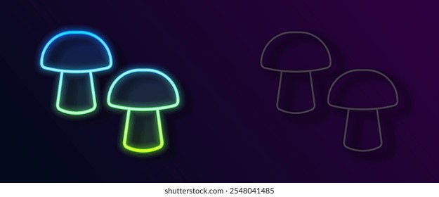 Glowing neon line Mushroom icon isolated on black background.  Vector