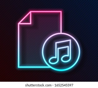 Glowing neon line Music book with note icon isolated on black background. Music sheet with note stave. Notebook for musical notes.  Vector Illustration