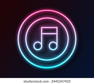 Glowing neon line Music note, tone icon isolated on black background.  Vector