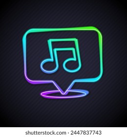 Glowing neon line Music note, tone icon isolated on black background.  Vector