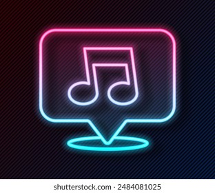 Glowing neon line Music note, tone icon isolated on black background.  Vector