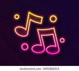 Glowing neon line Music note, tone icon isolated on black background.  Vector