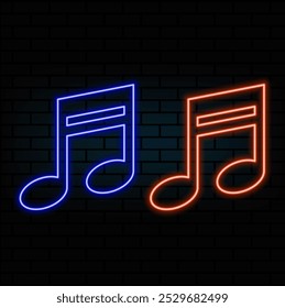 Glowing neon line Music note, tone icon isolated on black background. Vector.5