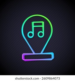 Glowing neon line Music note, tone icon isolated on black background.  Vector