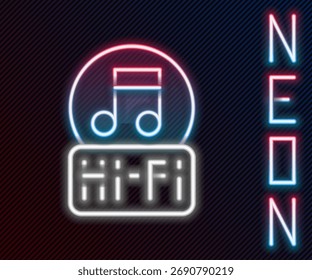 Brillante línea de neón Nota de música, icono de tono aislado sobre fondo negro. Concepto de contorno colorido. Vector