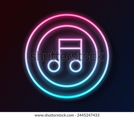 Glowing neon line Music note, tone icon isolated on black background.  Vector