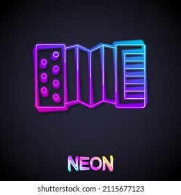 Glowing neon line Musical instrument accordion icon isolated on black background. Classical bayan, harmonic.  Vector