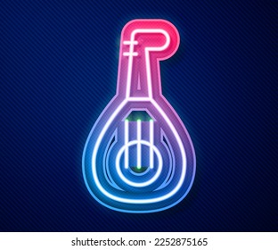 Glowing neon line Musical instrument lute icon isolated on blue background. Arabic, Oriental, Greek music instrument.  Vector
