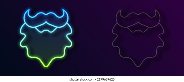 Glowing neon line Mustache and beard icon isolated on black background. Barbershop symbol. Facial hair style.  Vector