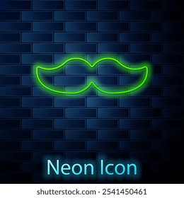 Glowing neon line Mustache icon isolated on brick wall background. Barbershop symbol. Facial hair style.  Vector Illustration