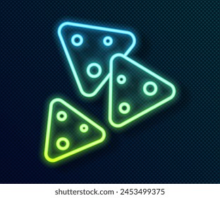 Glowing neon line Nachos icon isolated on black background. Tortilla chips or nachos tortillas. Traditional mexican fast food.  Vector