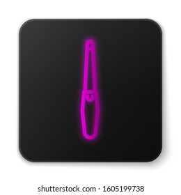 Glowing neon line Nail file icon isolated on white background. Manicure tool. Black square button. Vector Illustration