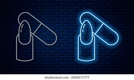 Glowing neon line Nail file icon isolated on brick wall background. Manicure tool.  Vector