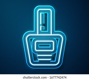Glowing neon line Nail polish bottle icon isolated on blue background.  Vector Illustration