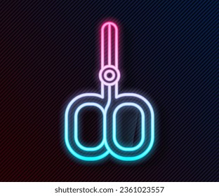 Glowing neon line Nail scissors cuticle cut beauty salon icon isolated on black background. Cosmetic scissors for manicure.  Vector