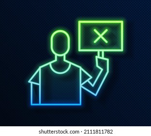 Glowing neon line Nature saving protest icon isolated on blue background. Earth planet protection, environmental issues demonstration.  Vector Illustration