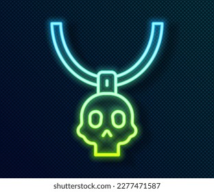 Glowing neon line Necklace amulet icon isolated on black background.  Vector