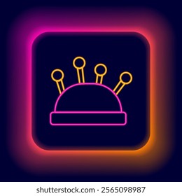 Glowing neon line Needle bed and needles icon isolated on black background. Handmade and sewing theme. Colorful outline concept. Vector