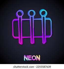 Glowing neon line Needle for sewing icon isolated on black background. Tailor symbol. Textile sew up craft sign. Embroidery tool.  Vector