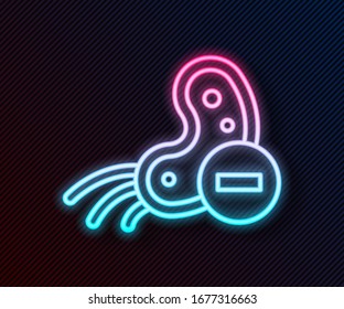 Glowing neon line Negative virus icon isolated on black background. Corona virus 2019-nCoV. Bacteria and germs, cell cancer, microbe, fungi.  Vector Illustration