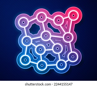 Glowing neon line Neural network icon isolated on blue background. Artificial intelligence AI.  Vector