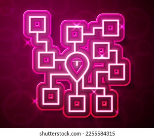 Glowing neon line Neural network icon isolated on red background. Artificial intelligence AI.  Vector